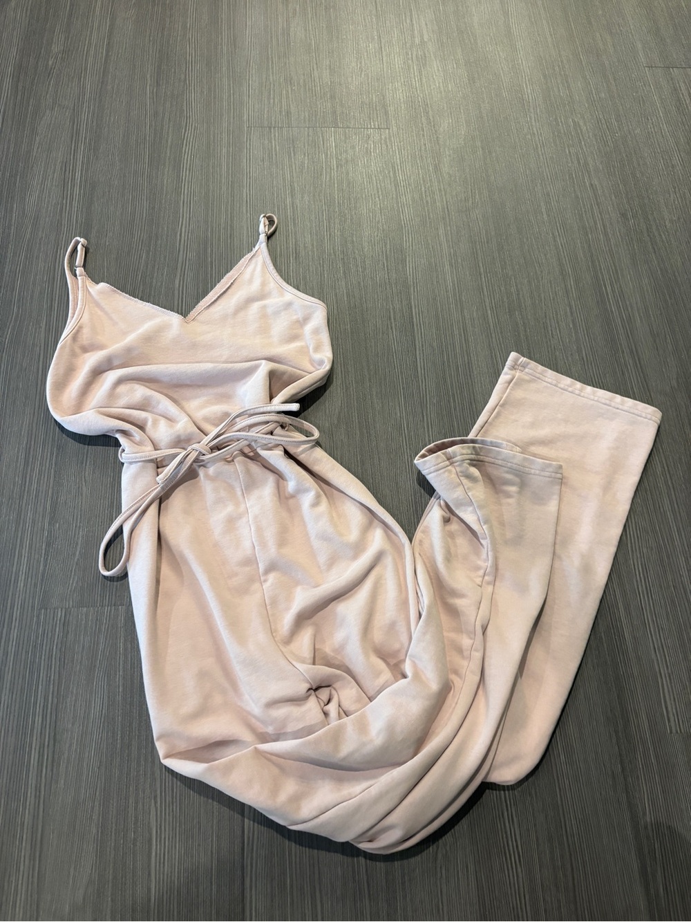 Rusty Blush Spaghetti-Strap Jumpsuit with Self-Tie Waist